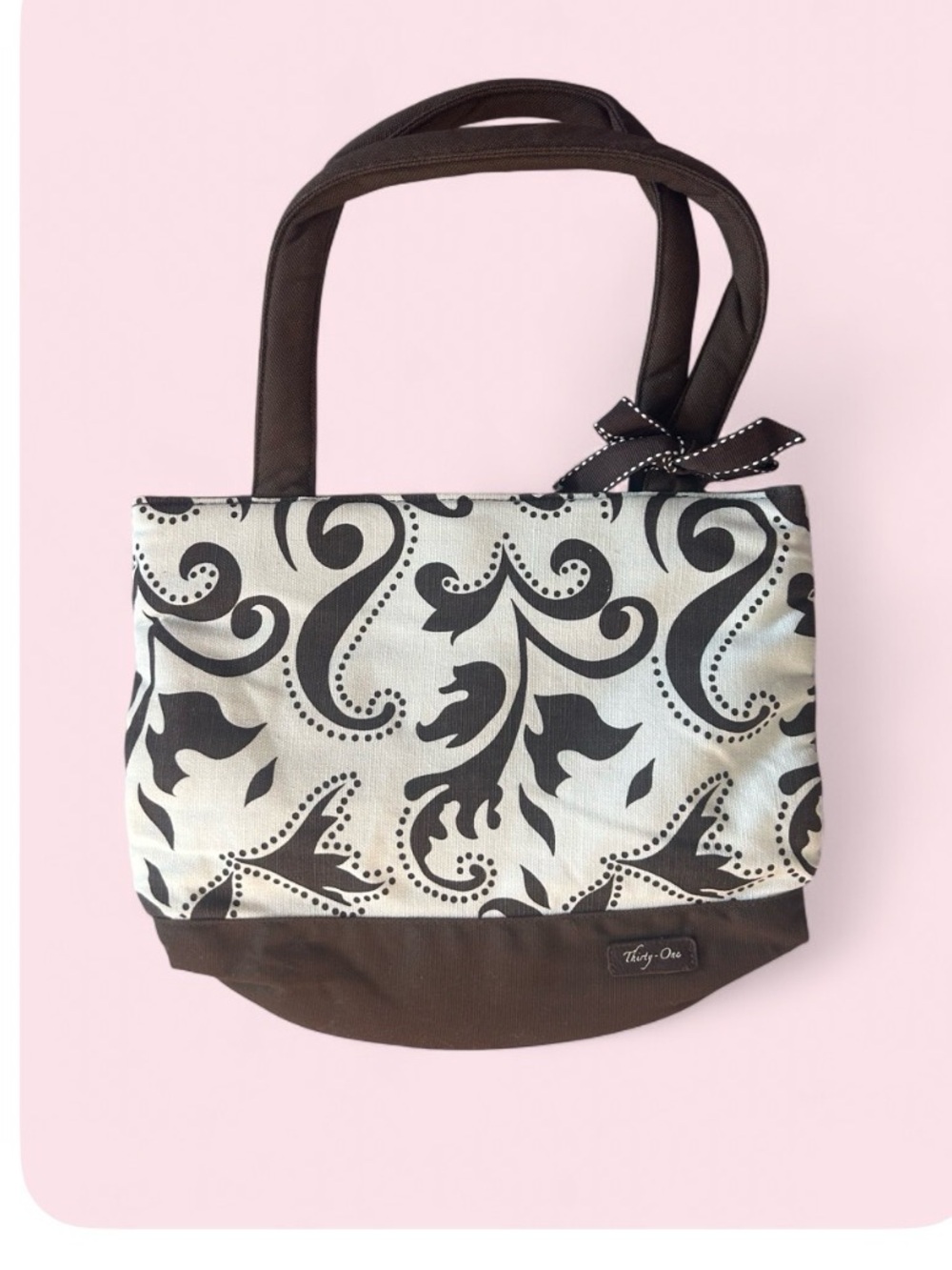 Y2k thirty-one Brown and Cream Scroll Print Mini Tote bag